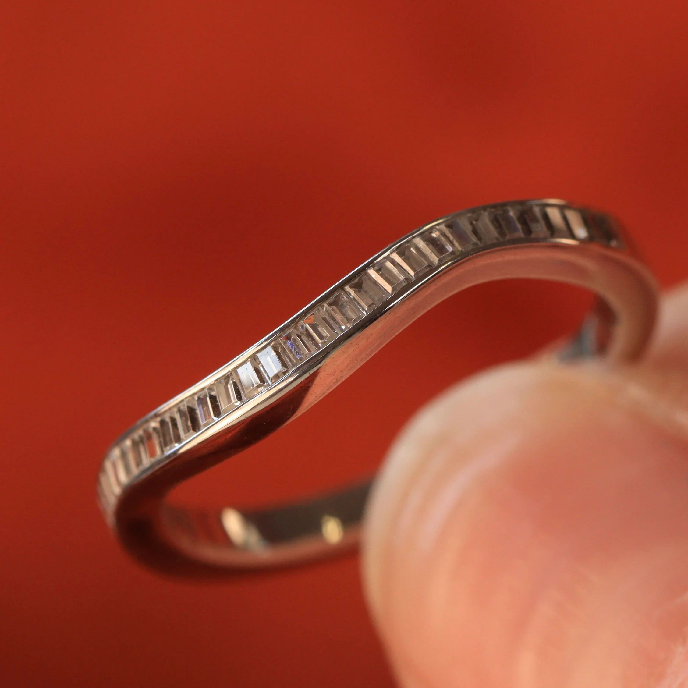 Thea - Channel Set Baguette Diamond Half Eternity Shaped Wedding Ring - Made-to-Order - Image 4