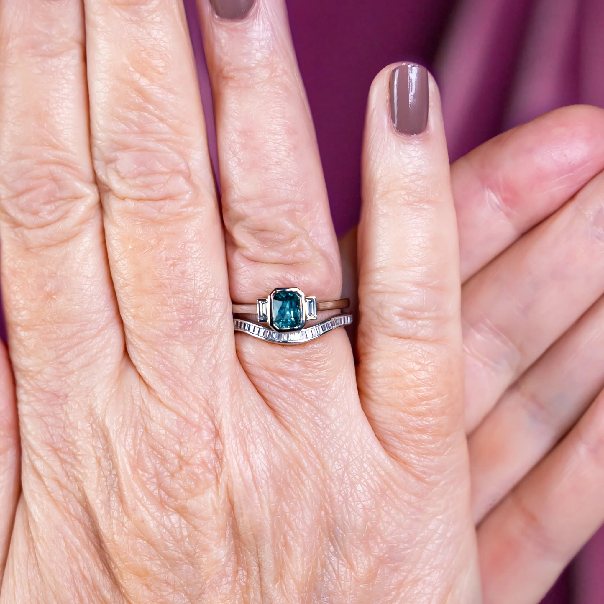 Thea - Channel Set Baguette Diamond Half Eternity Shaped Wedding Ring - Made-to-Order - Image 7