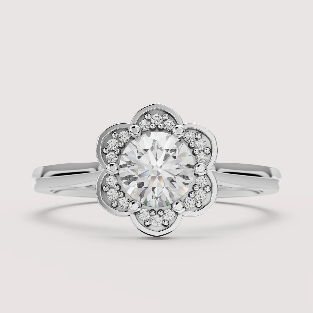 Tulip - Round Brilliant Cut Lab Grown Diamond Floral Halo Made-to-Order Engagement Ring - Image 3