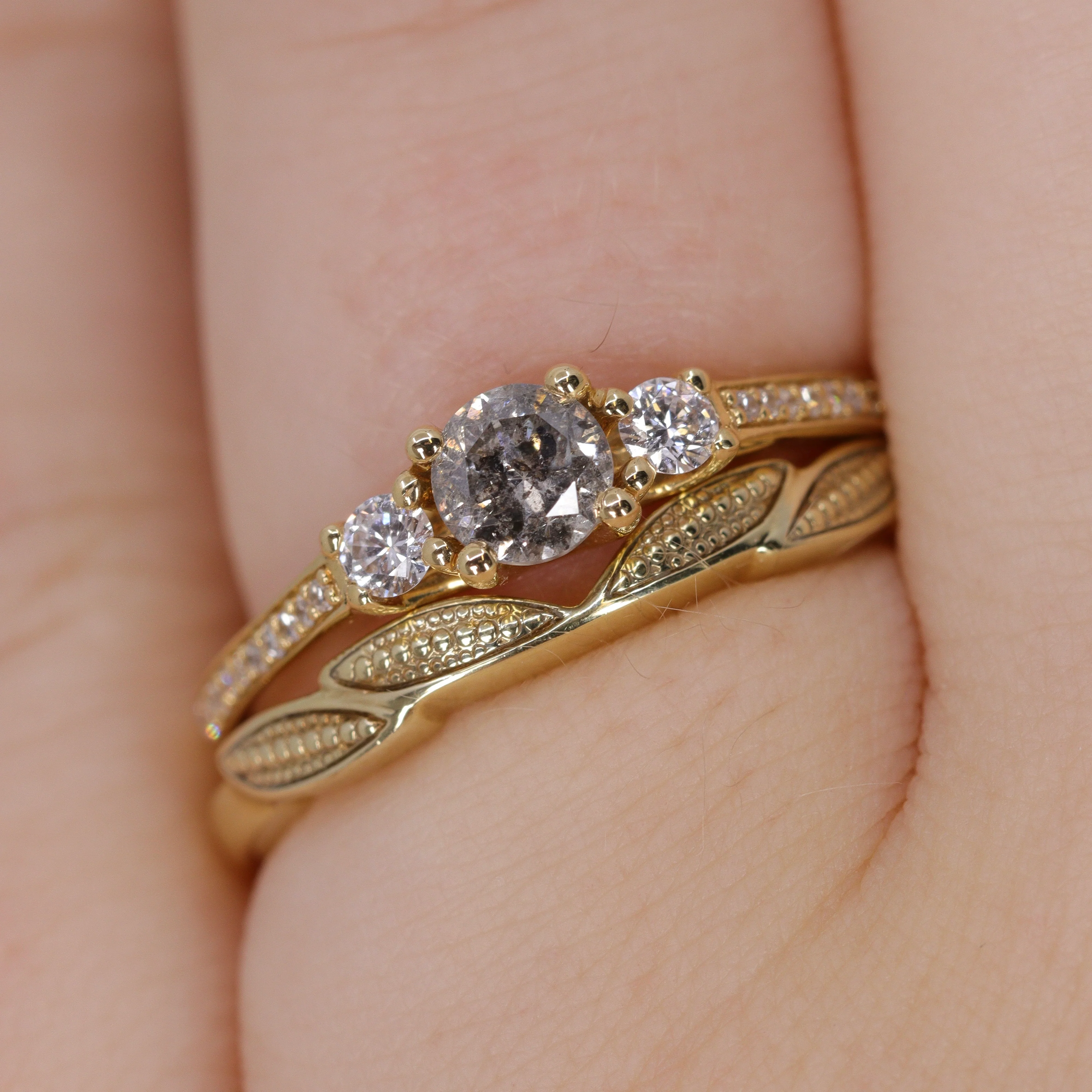 Zoey - Beaded Leaf Wedding Ring - Made-to-Order - Image 3