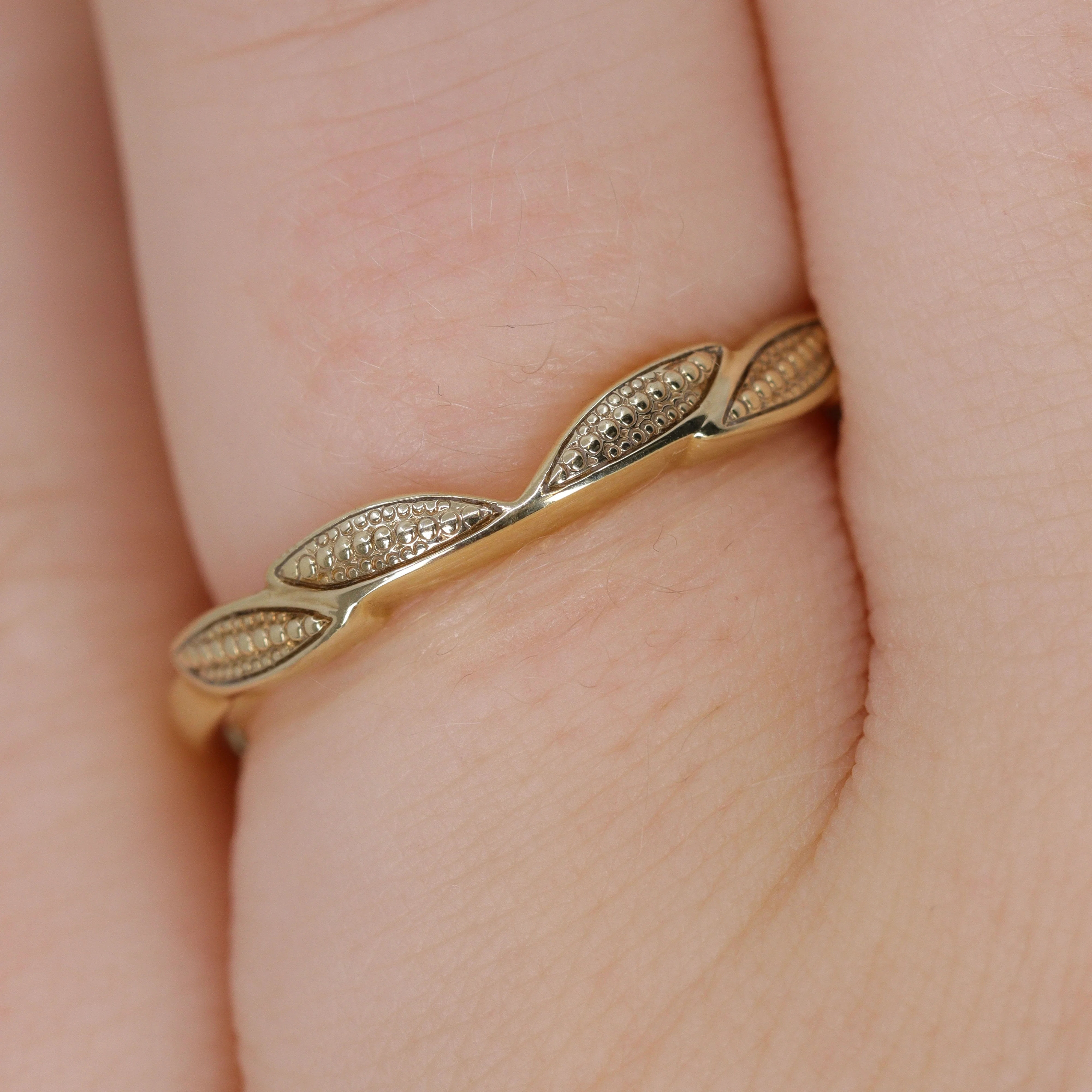 Zoey - Beaded Leaf Wedding Ring - Made-to-Order - Image 4