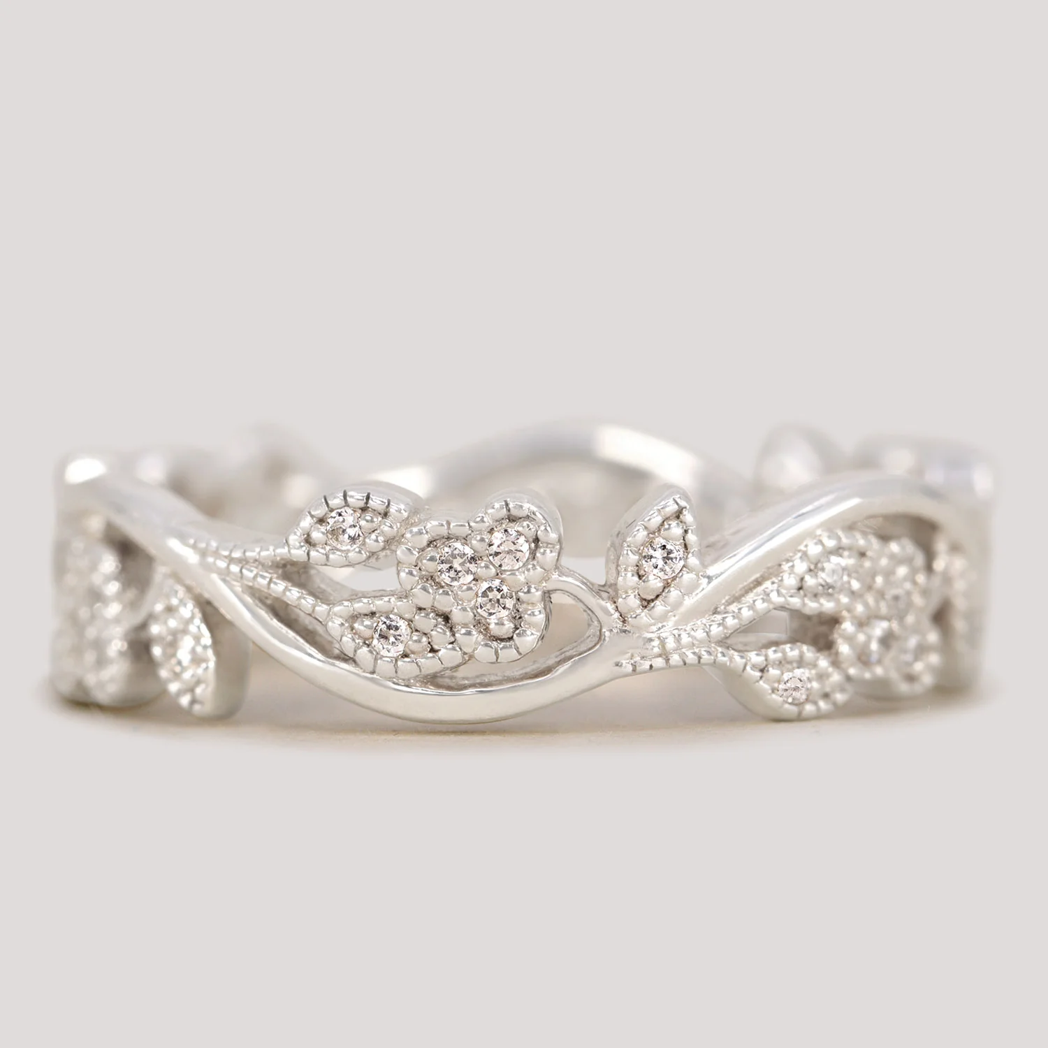 Eveline - Floral Diamond Set Vine Vintage Style Wedding Ring - Made-to-Order - Image 3