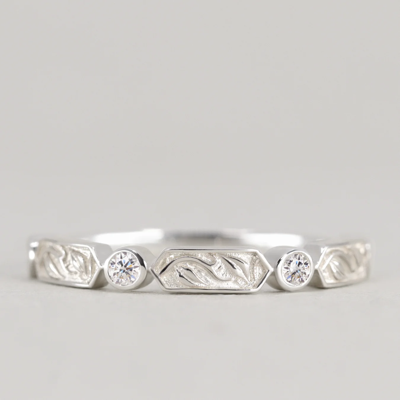 Fern - Floral Motif Diamond Set Vine/Leaf Patterned Wedding Ring - Made-to-Order - Image 7