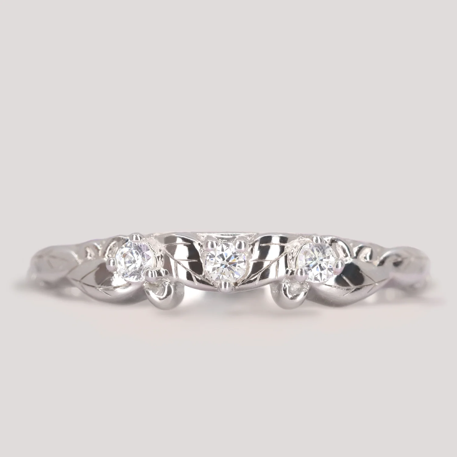 Willow - Floral Detail Diamond Set Wedding Ring - Made-To-Order - Image 4