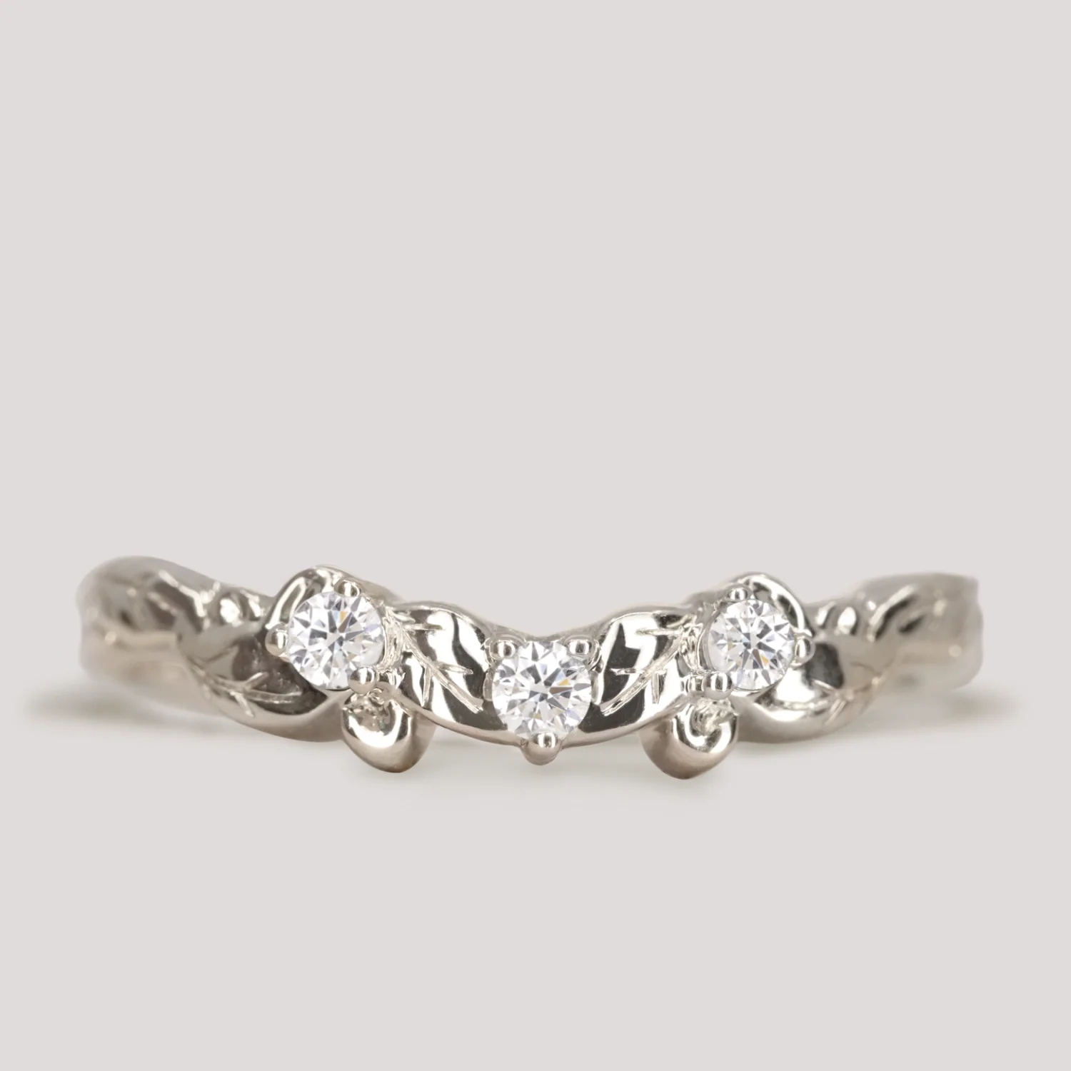 Willow - Floral Detail Shaped Emerald or Diamond Set Wedding Ring - Made-To-Order - Image 6