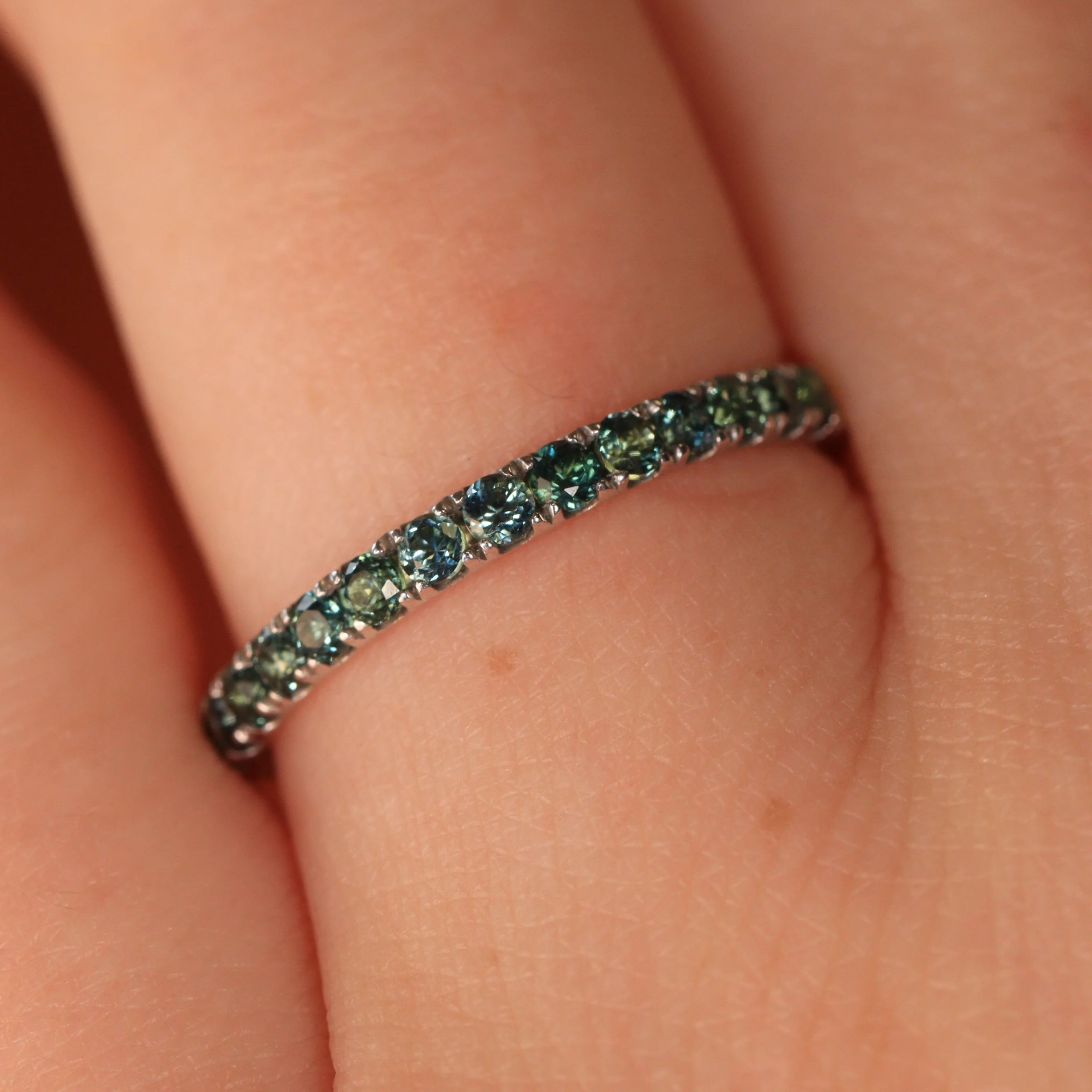 Wednesday - Round Brilliant Cut Teal Sapphire Half Eternity Wedding Ring - Made-to-Order - Image 3