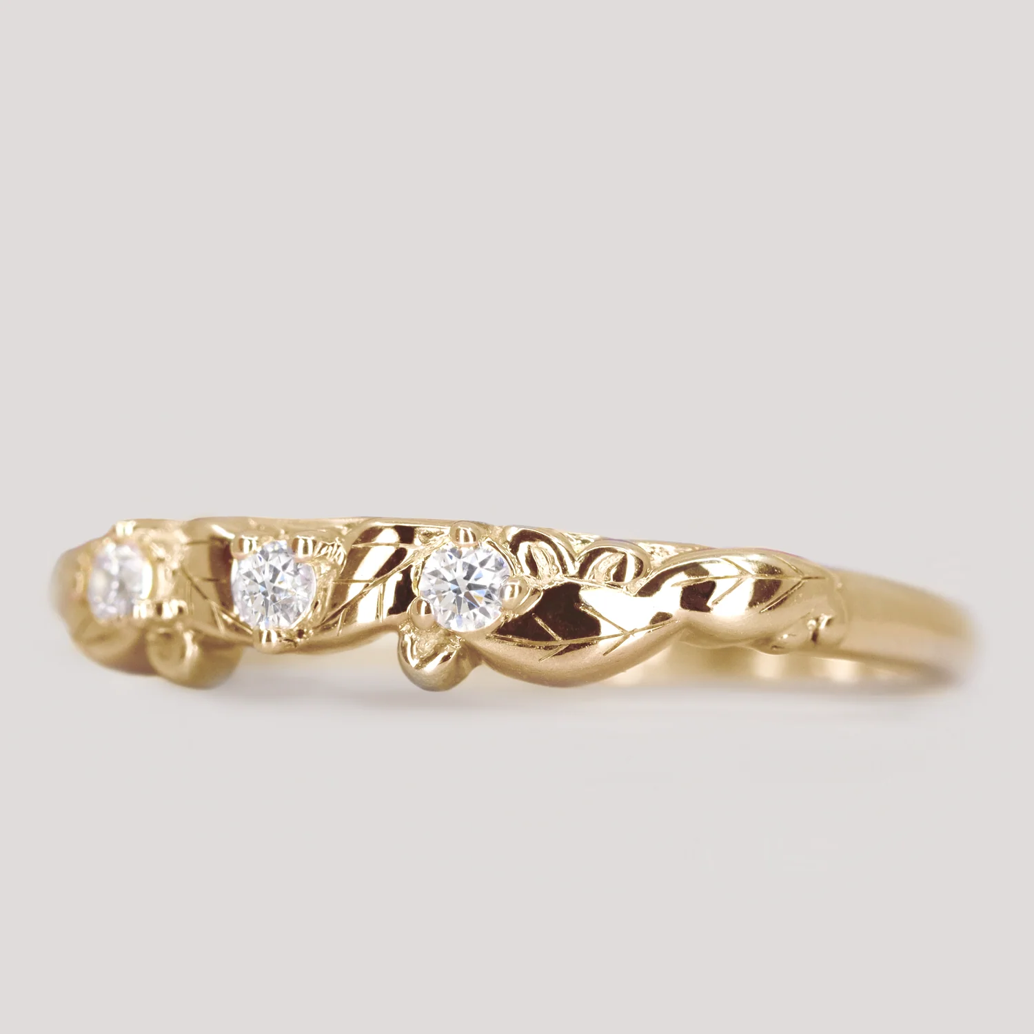 Willow - Floral Detail Diamond Set Wedding Ring - Made-To-Order - Image 3