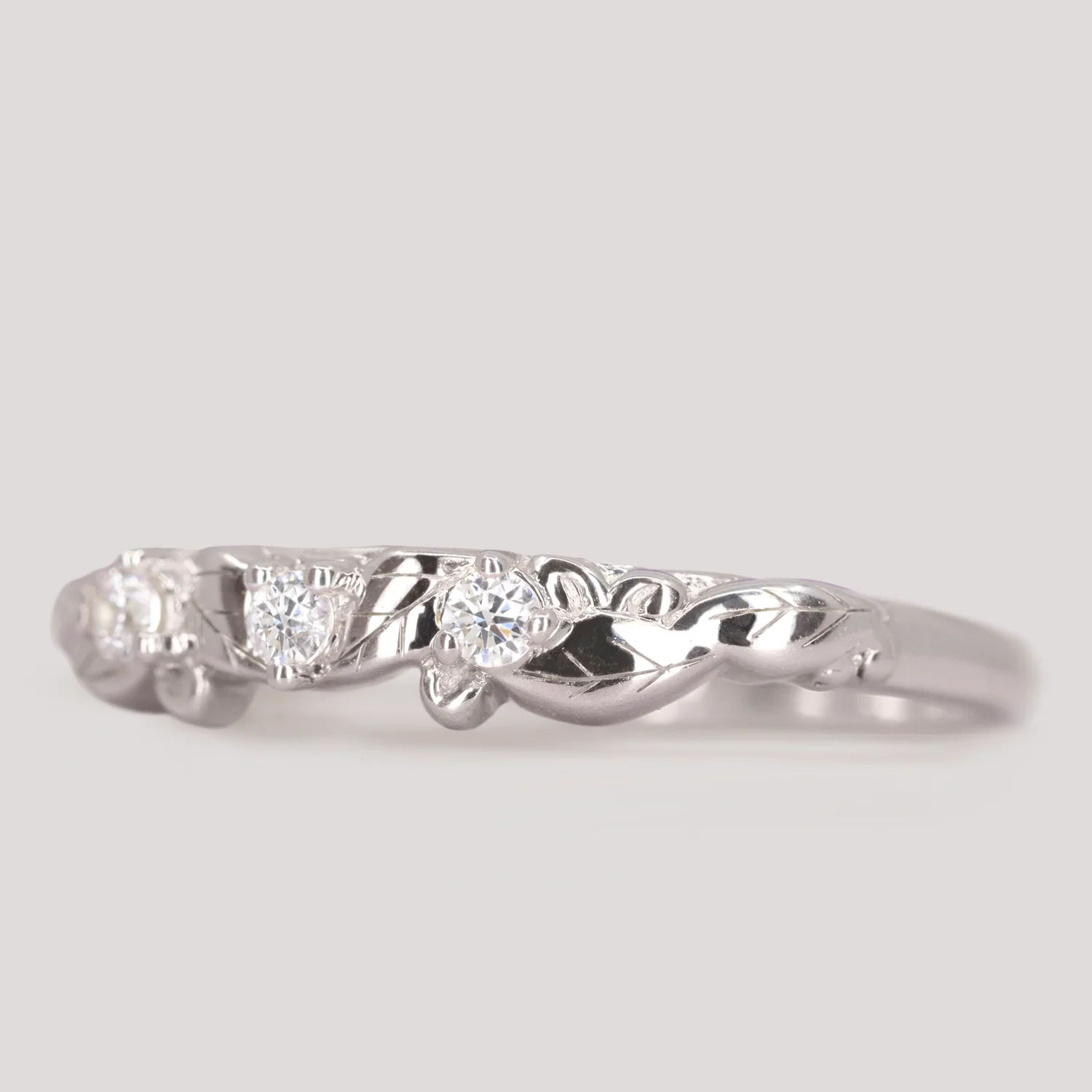Willow - Floral Detail Diamond Set Wedding Ring - Made-To-Order - Image 5