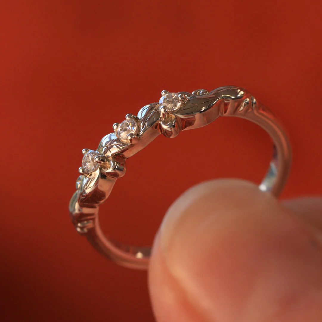 Willow - Floral Detail Diamond Set Wedding Ring - Made-To-Order - Image 6