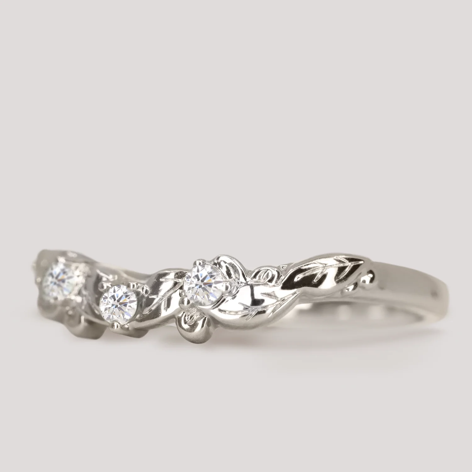 Willow - Floral Detail Shaped Emerald or Diamond Set Wedding Ring - Made-To-Order - Image 8