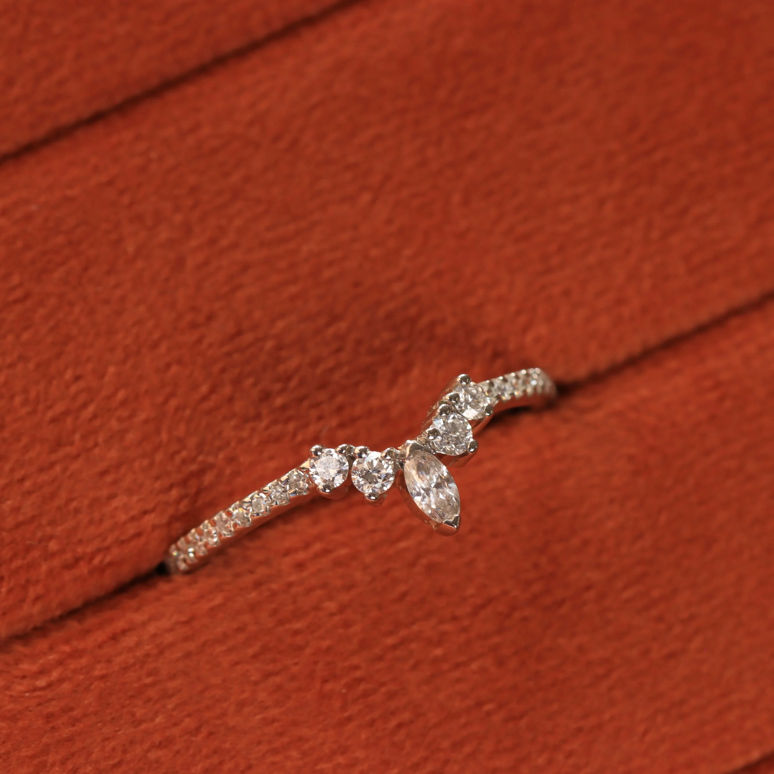 Winnie - Marquise Diamond Petite Tiara Wedding Ring with Diamond Set Shoulders - Made-to-Order - Image 6