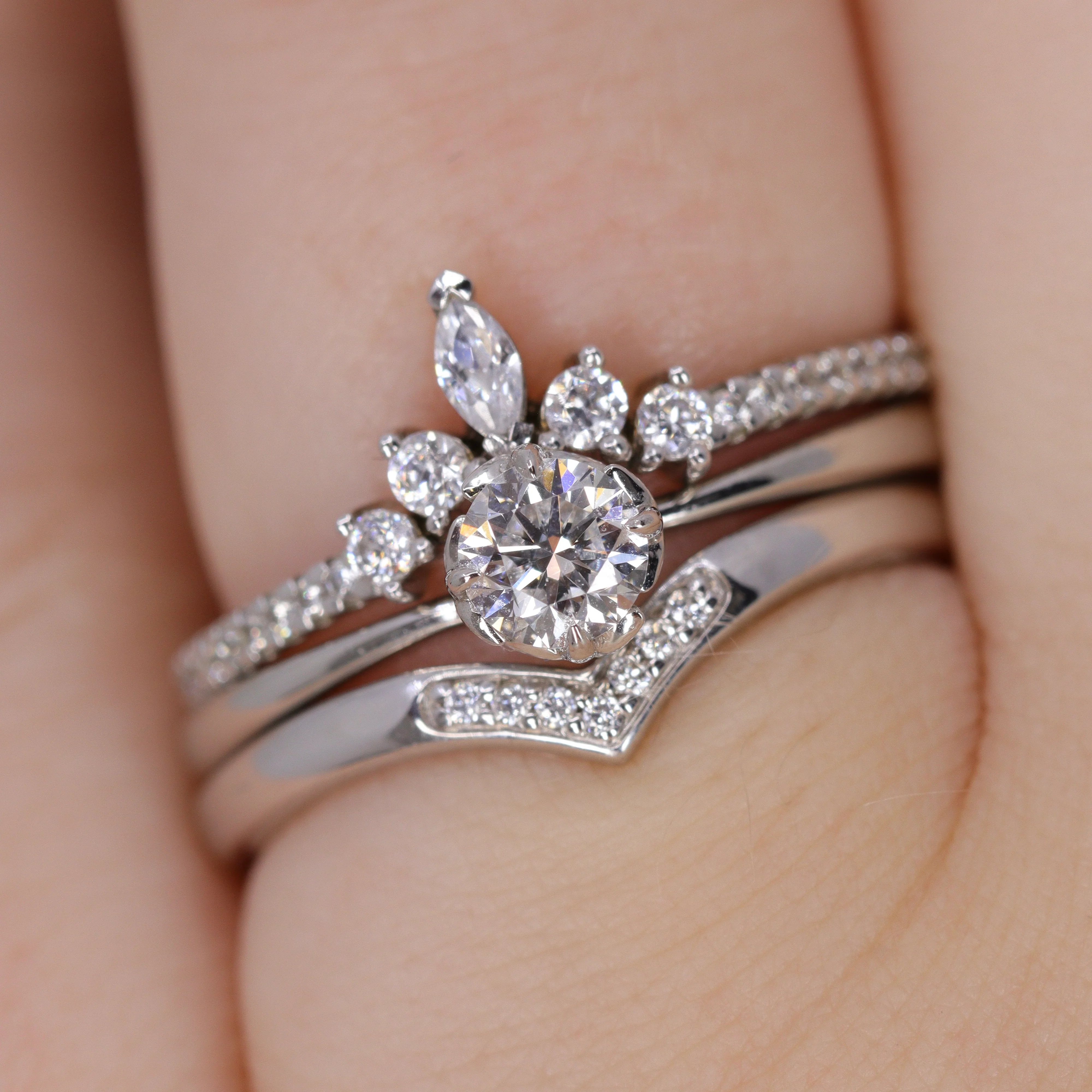 Winnie - Marquise Diamond Petite Tiara Wedding Ring with Diamond Set Shoulders - Made-to-Order - Image 7