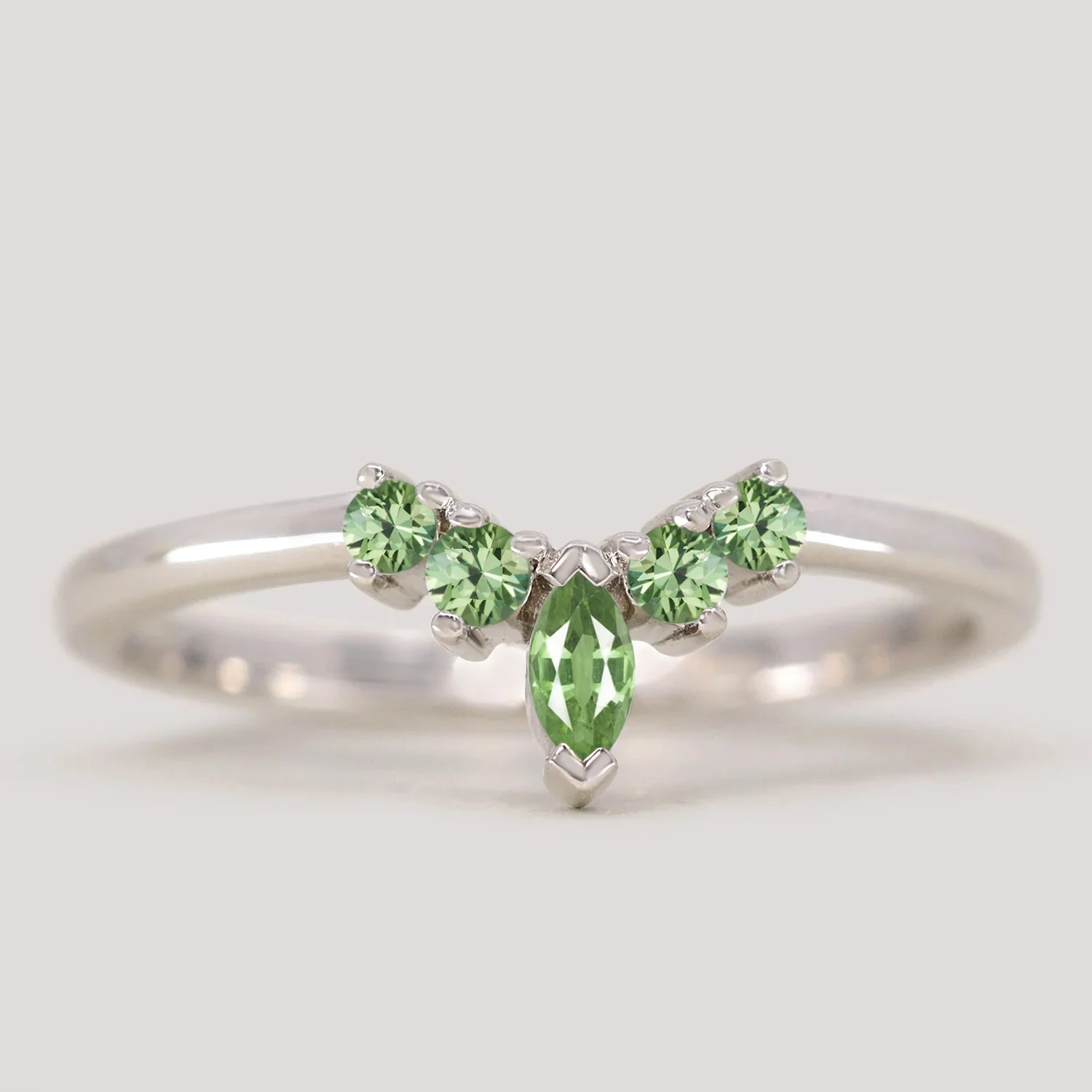 Winnie - Marquise Petite Tiara Style Green Sapphire Ring - Made-To-Order - Image 3
