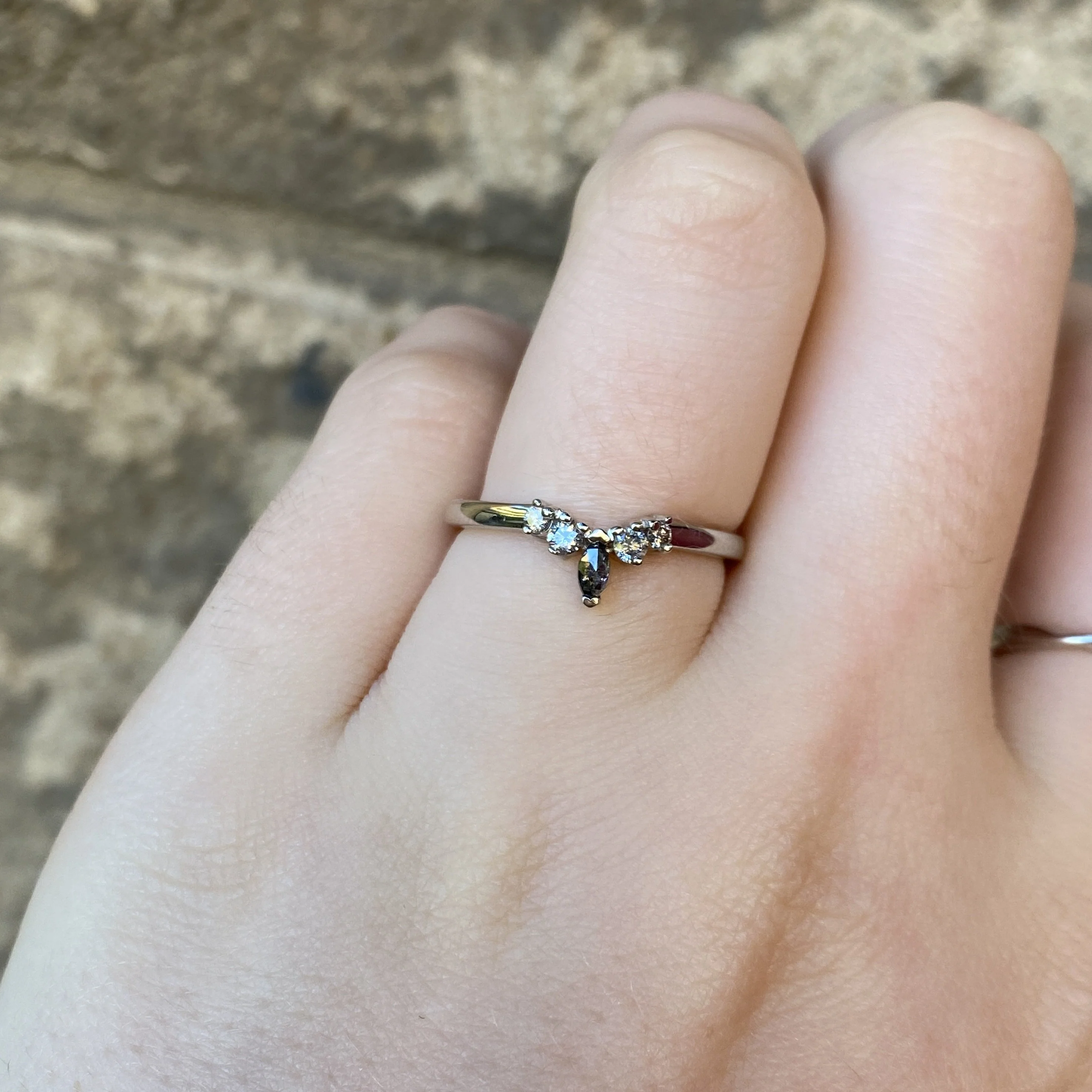 Winnie - Marquise Petite Tiara Style Salt and Pepper Diamond Wedding Ring - Made-to-Order - Image 3