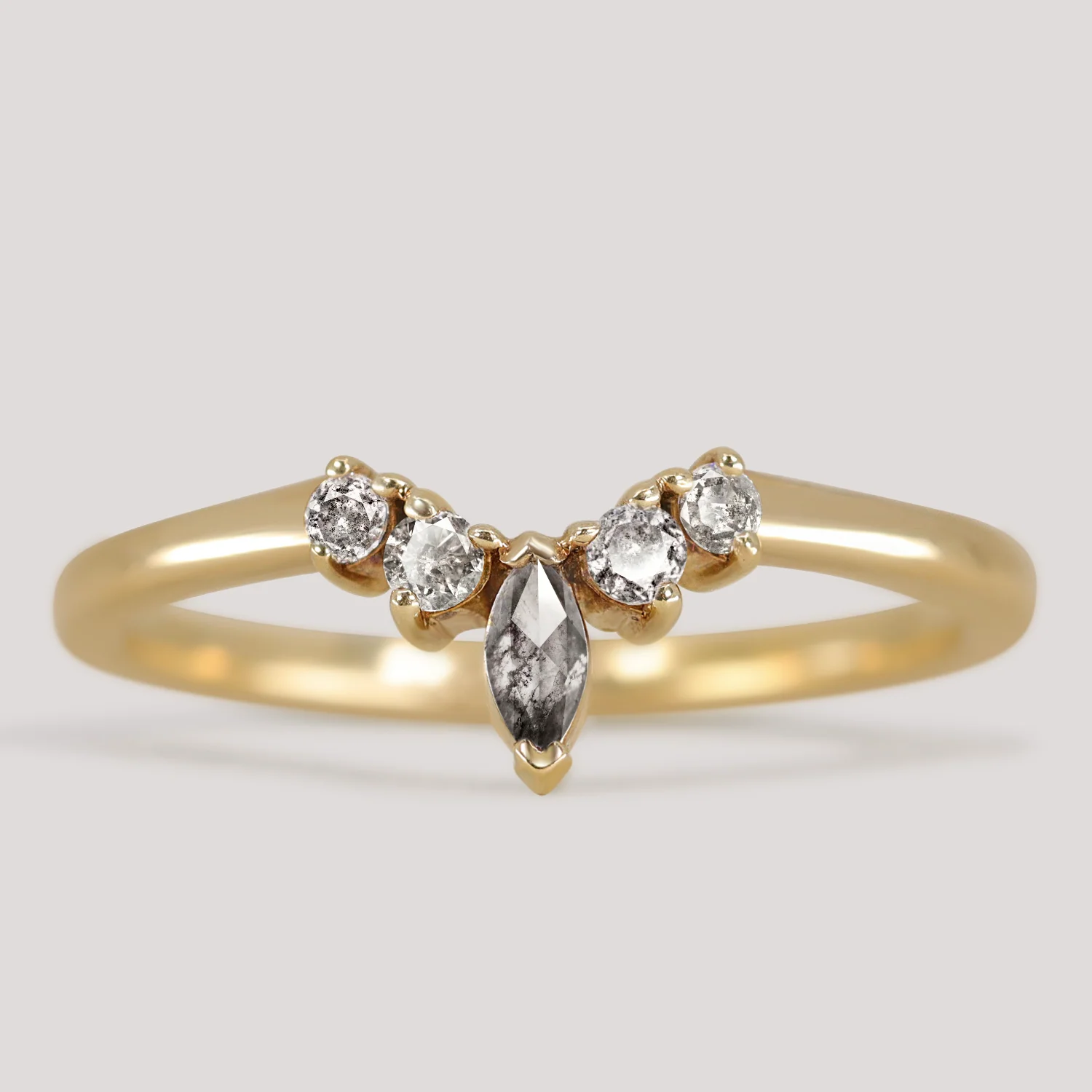 Winnie - Marquise Petite Tiara Style Salt and Pepper Diamond Wedding Ring - Made-to-Order - Image 4