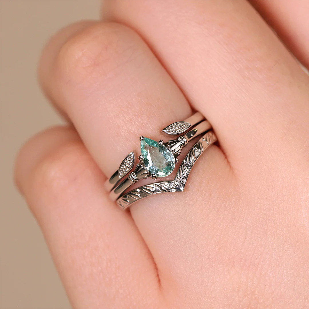 Zoey Cuff - Art Deco Beaded Leaf Open Wedding Ring - Made-to-Order - Image 4