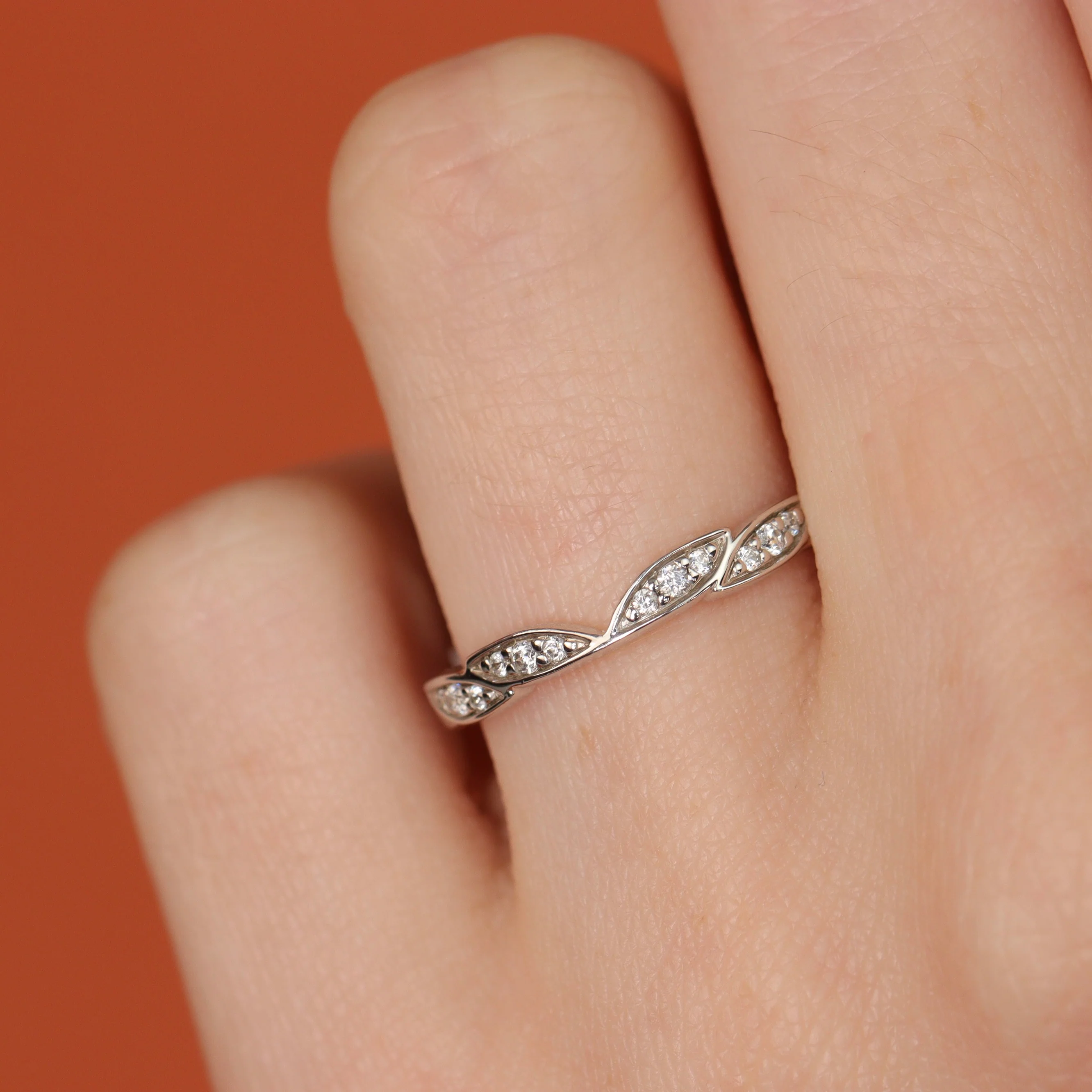 Zoey - Diamond Set Leaf Wedding Ring - Made-to-Order - Image 3